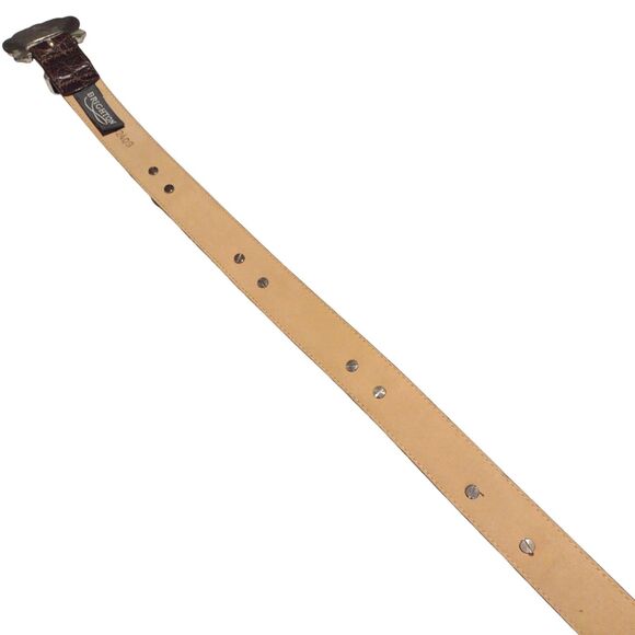 Brighton Belt Brown Croc Embossed Leather Silver Heart Conchos Small USA Vintage - Picture 16 of 16